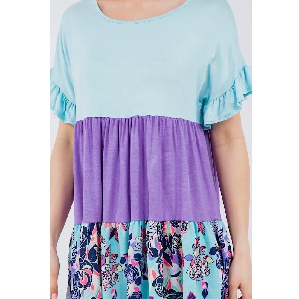 Women’s Colorblock Tiered Tunic Sz Large Ruffled Sleeves